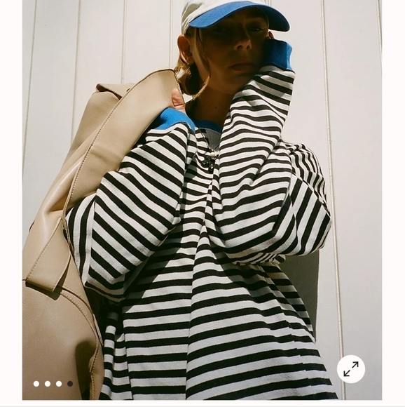 Free People Classic Striped Oversized Crewneck Sweatshirt  Sweater NEW! - Picture 5 of 7